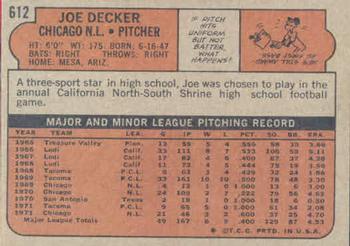 1972 Topps #612 Joe Decker Back