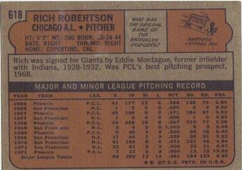 1972 Topps #618 Rich Robertson Back