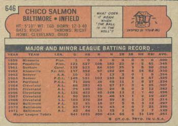 1972 Topps #646 Chico Salmon Back