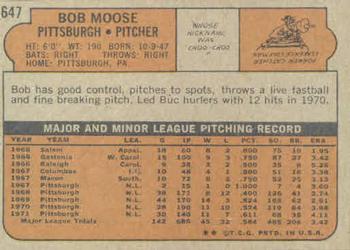1972 Topps #647 Bob Moose Back