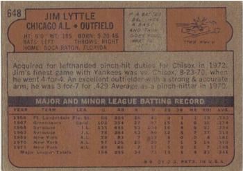 1972 Topps #648 Jim Lyttle Back