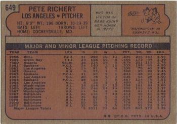 1972 Topps #649 Pete Richert Back