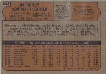 1972 Topps #653 Jim Fairey Back