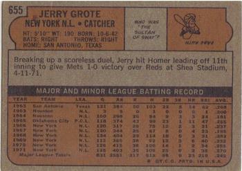 1972 Topps #655 Jerry Grote Back