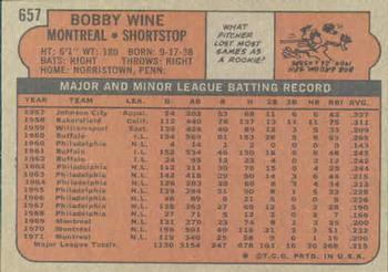 1972 Topps #657 Bobby Wine Back