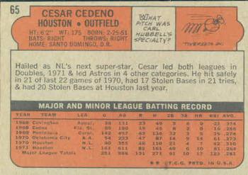 1972 Topps #65 Cesar Cedeno Back