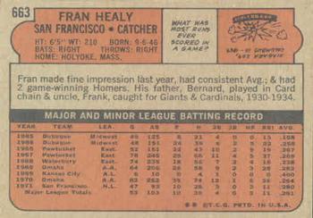 1972 Topps #663 Fran Healy Back