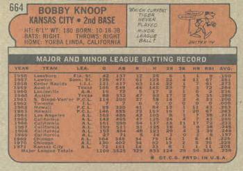 1972 Topps #664 Bobby Knoop Back