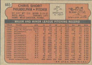 1972 Topps #665 Chris Short Back