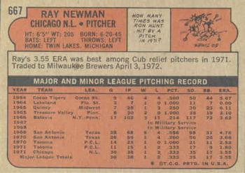 1972 Topps #667 Ray Newman Back
