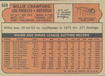 1972 Topps #669 Willie Crawford Back