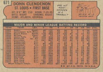 1972 Topps #671 Donn Clendenon Back