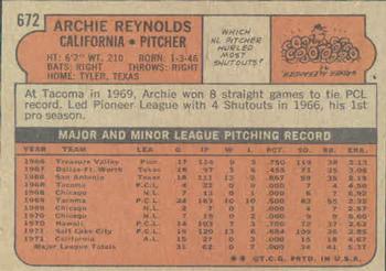 1972 Topps #672 Archie Reynolds Back