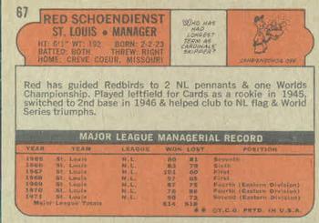 1972 Topps #67 Red Schoendienst Back
