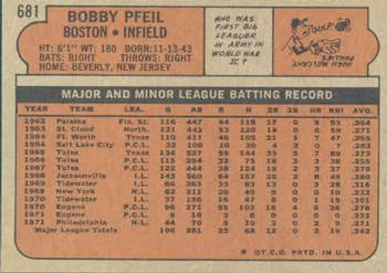 1972 Topps #681 Bobby Pfeil Back