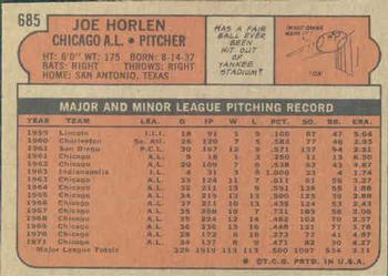 1972 Topps #685 Joe Horlen Back