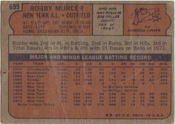 1972 Topps #699 Bobby Murcer Back