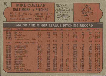 1972 Topps #70 Mike Cuellar Back