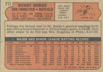 1972 Topps #711 Bobby Bonds Back