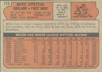 1972 Topps #715 Mike Epstein Back