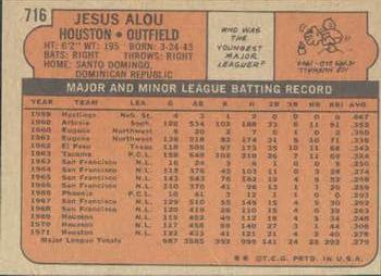 1972 Topps #716 Jesus Alou Back