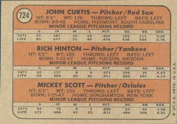 1972 Topps #724 A.L. 1972 Rookie Stars (John Curtis / Rich Hinton / Mickey Scott) Back