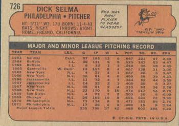 1972 Topps #726 Dick Selma Back