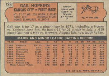 1972 Topps #728 Gail Hopkins Back