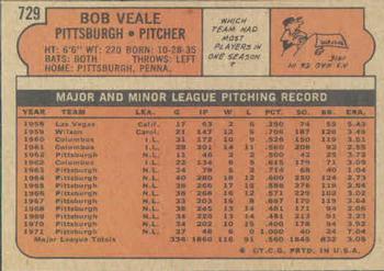 1972 Topps #729 Bob Veale Back
