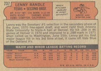1972 Topps #737 Lenny Randle Back
