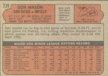 1972 Topps #739 Don Mason Back