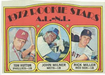 1972 Topps #741 A.L.-N.L. 1972 Rookie Stars (Tom Hutton / John Milner / Rick Miller) Front
