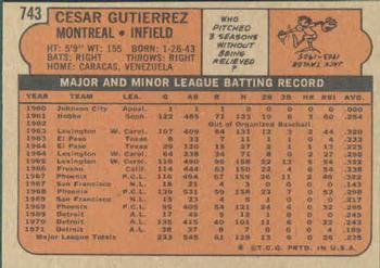 1972 Topps #743 Cesar Gutierrez Back
