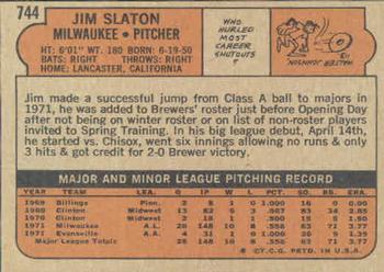 1972 Topps #744 Jim Slaton Back