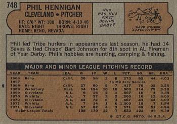 1972 Topps #748 Phil Hennigan Back
