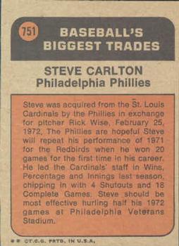 1972 Topps #751 Steve Carlton Back