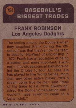 1972 Topps #754 Frank Robinson Back