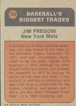 1972 Topps #755 Jim Fregosi Back