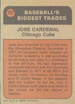 1972 Topps #757 Jose Cardenal Back