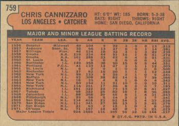 1972 Topps #759 Chris Cannizzaro Back