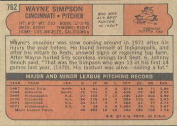 1972 Topps #762 Wayne Simpson Back