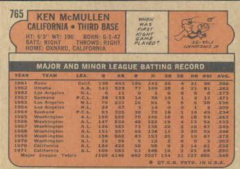 1972 Topps #765 Ken McMullen Back