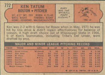 1972 Topps #772 Ken Tatum Back