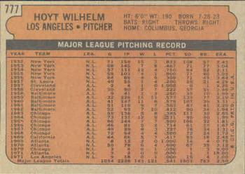 1972 Topps #777 Hoyt Wilhelm Back