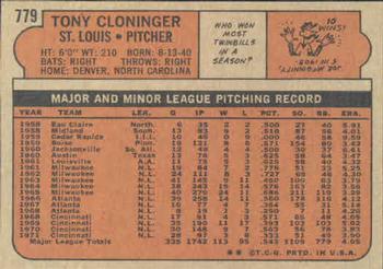 1972 Topps #779 Tony Cloninger Back