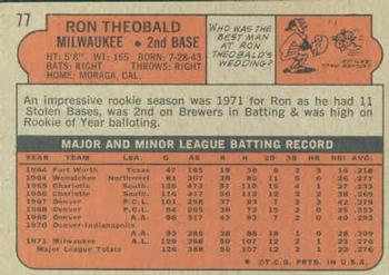1972 Topps #77 Ron Theobald Back