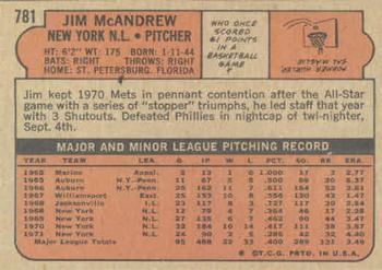 1972 Topps #781 Jim McAndrew Back