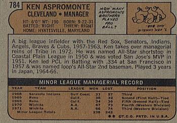 1972 Topps #784 Ken Aspromonte Back