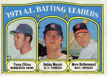 1972 Topps #86 1971 A.L. Batting Leaders (Tony Oliva / Bobby Murcer / Merv Rettenmund) Front
