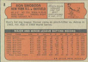 1972 Topps #8 Ron Swoboda Back